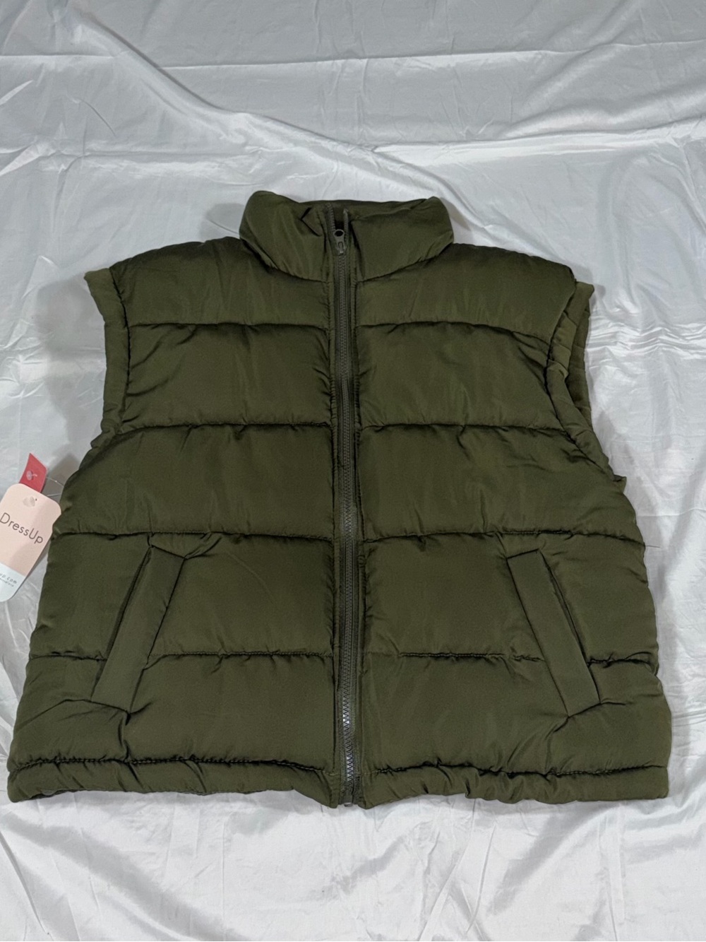 New In Olive Green Puffer Vest NWT 2X Plus Size High Neck Quilted Zip Up P33